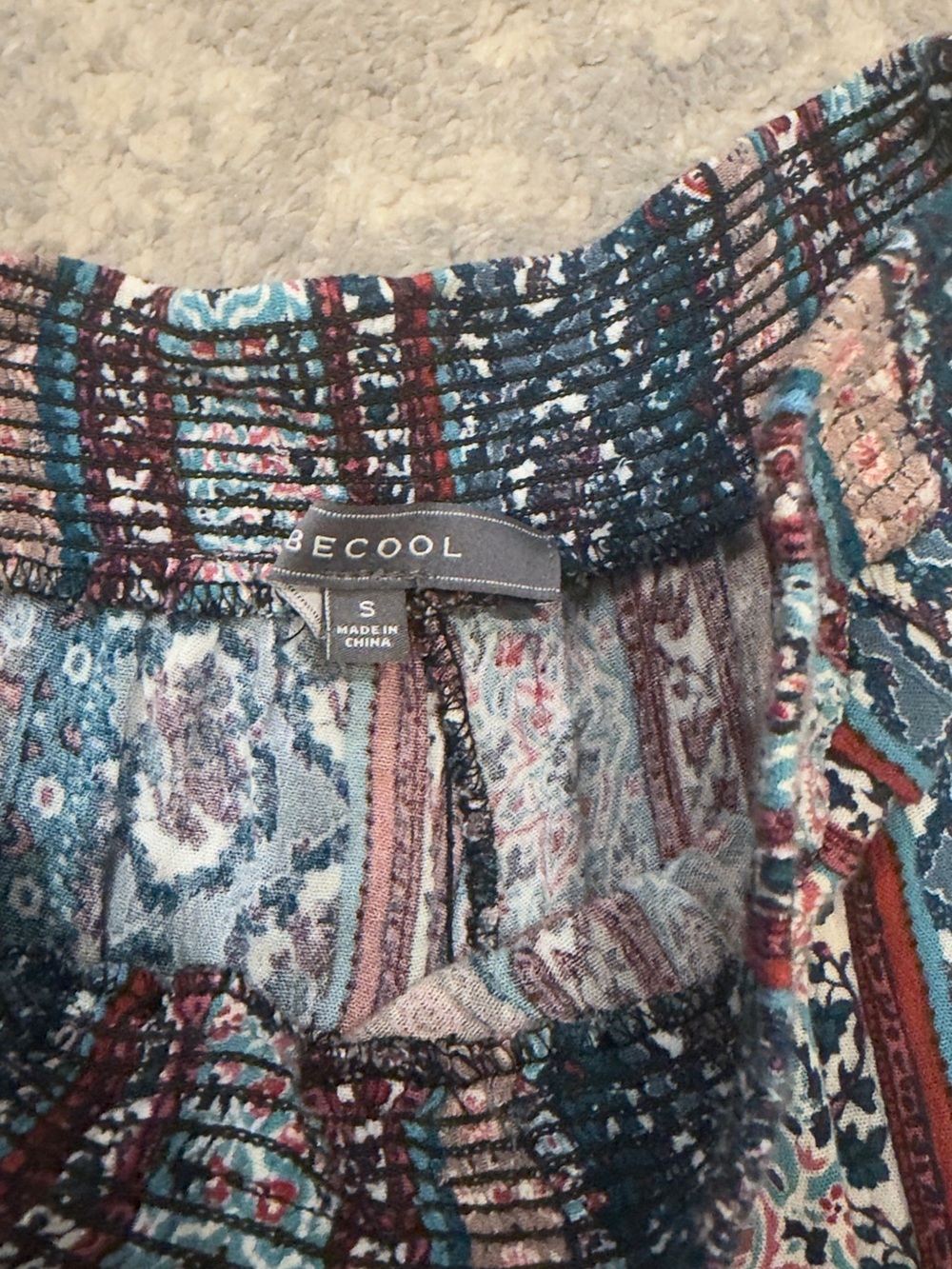 Boho Teal, Burgundy and Cream Wide Leg Printed Pants - Picture 3 of 6